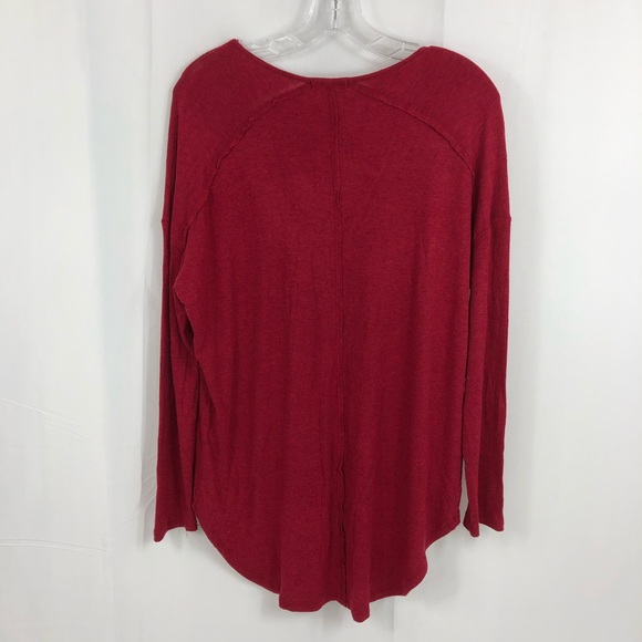 Bordeaux Red Hi Low V-Neck Long Sleeve Top S - Picture 2 of 8